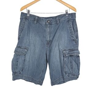 Vintage St Johns Bay Denim Cargo Shorts 36 Mens Dark Wash Cotton‎ Utility Rugged